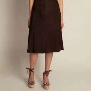Eileen Fisher Goat Suede Midi Skirt Womens Large Brown Minimalist Lined Career